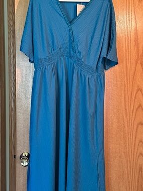 BloomChic Blue Maxi Dress with V-Neck